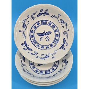 Vtg Set of 4 Unbranded 'Blue Onion' Dessert Bowls 6.25" Scalloped Edge USA